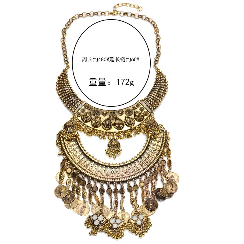 ZQA413 High quality Fashion Big Heavy Necklace Jewelry Alloy Vintage Chunky Necklaces Coin Necklace For Women
