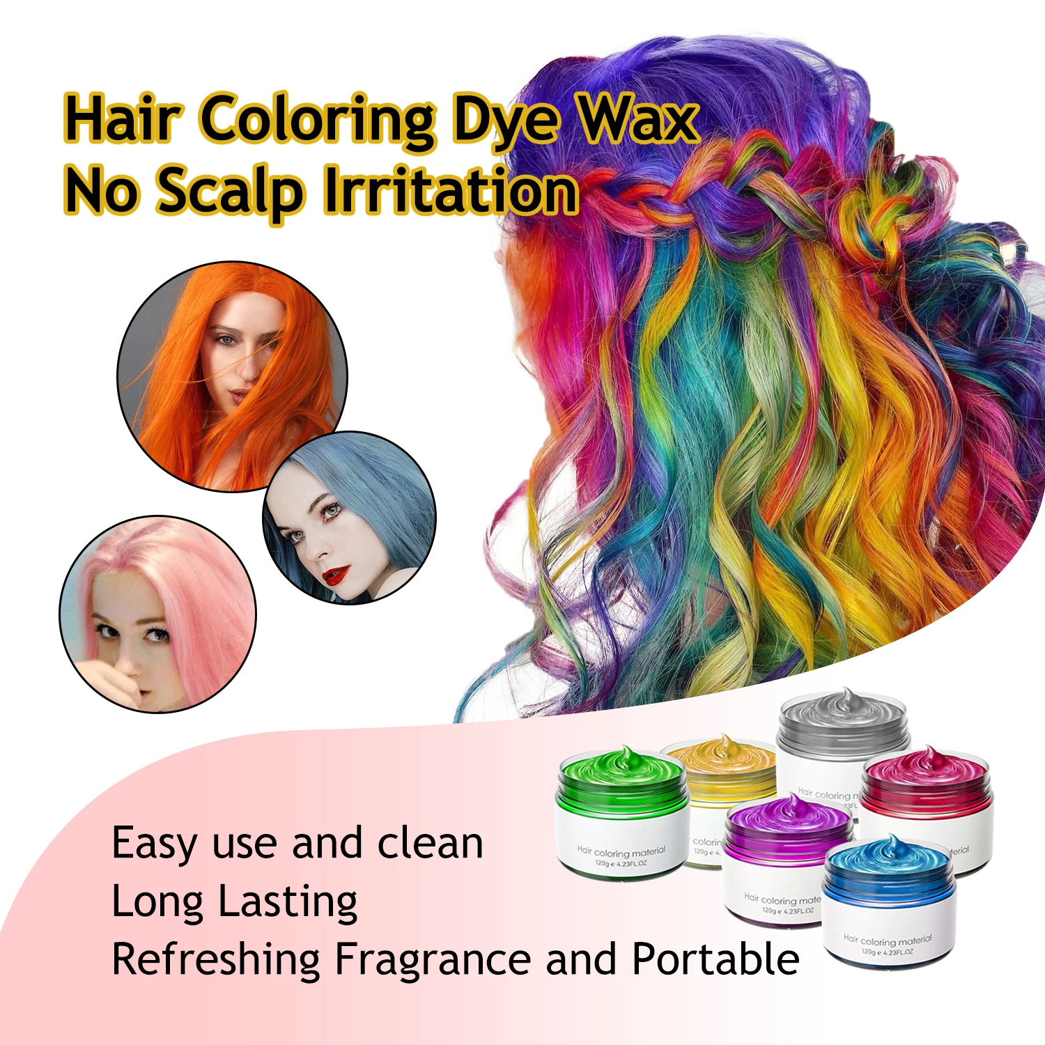 Wholesale 6 Color Temporary Hair Color Wax Natural Ingredients Diy Temporary Hair Color for Kids Women Men Party Cosplay