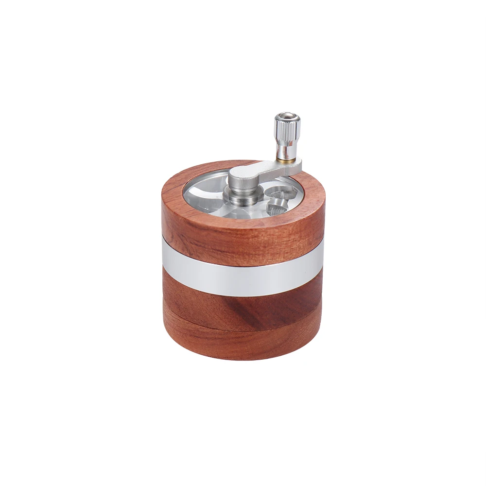 Rukioo 4 Layer Wood Tobacco Hand Herb Grinder Metal Aluminum Custom Logo Wholesale Spice Herb Grinder Smoking Accessories