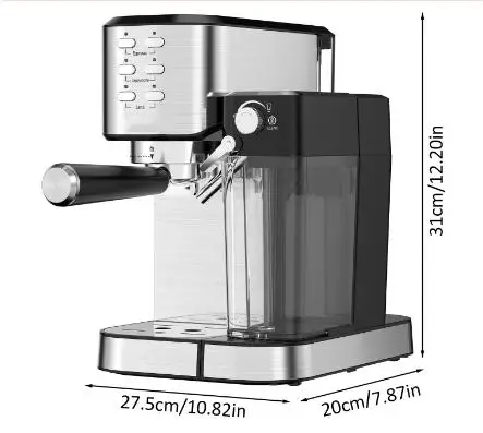High Pressure 20 Bar Espresso Coffee Machine Cappuccino & Latte Coffee Maker with Milk Tank