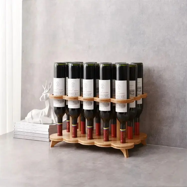 High Quality Bamboo Wholesale Kitchen Furniture Organiser wine holder Tabletop Bamboo 5/9/12/15 Bottle Wine Rack