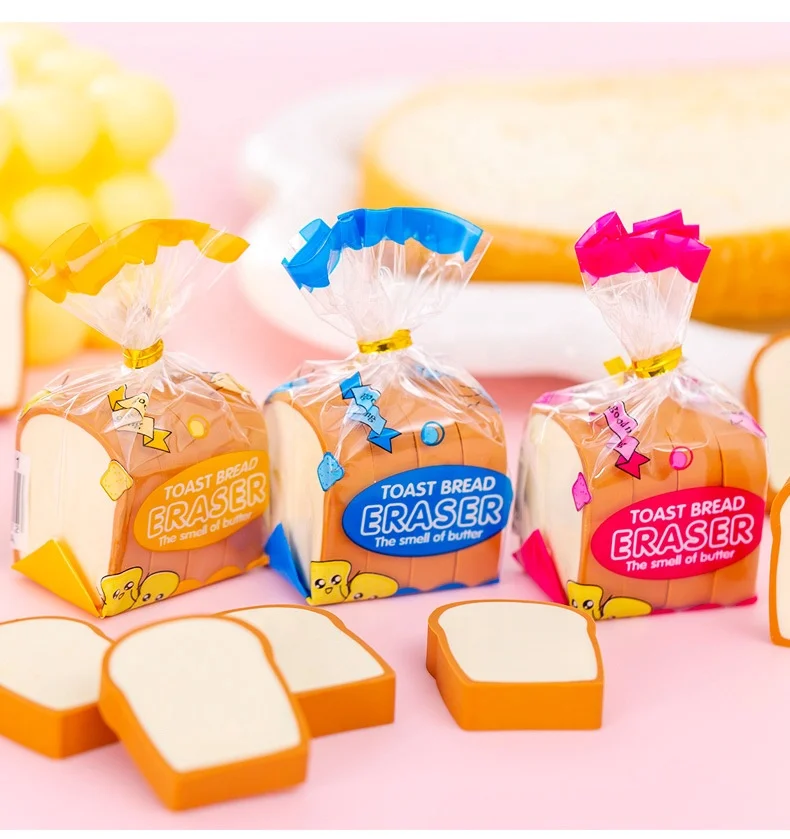 Creative Stationery Wholesale Toast Bread Shape Cute Eraser Set Kids Gift