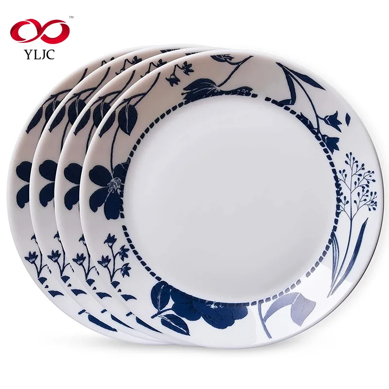Wholesale Blue And White Floral Decal Printing Fine Bone China Dinnerware Sets Banquet Sunflower Charger Plates
