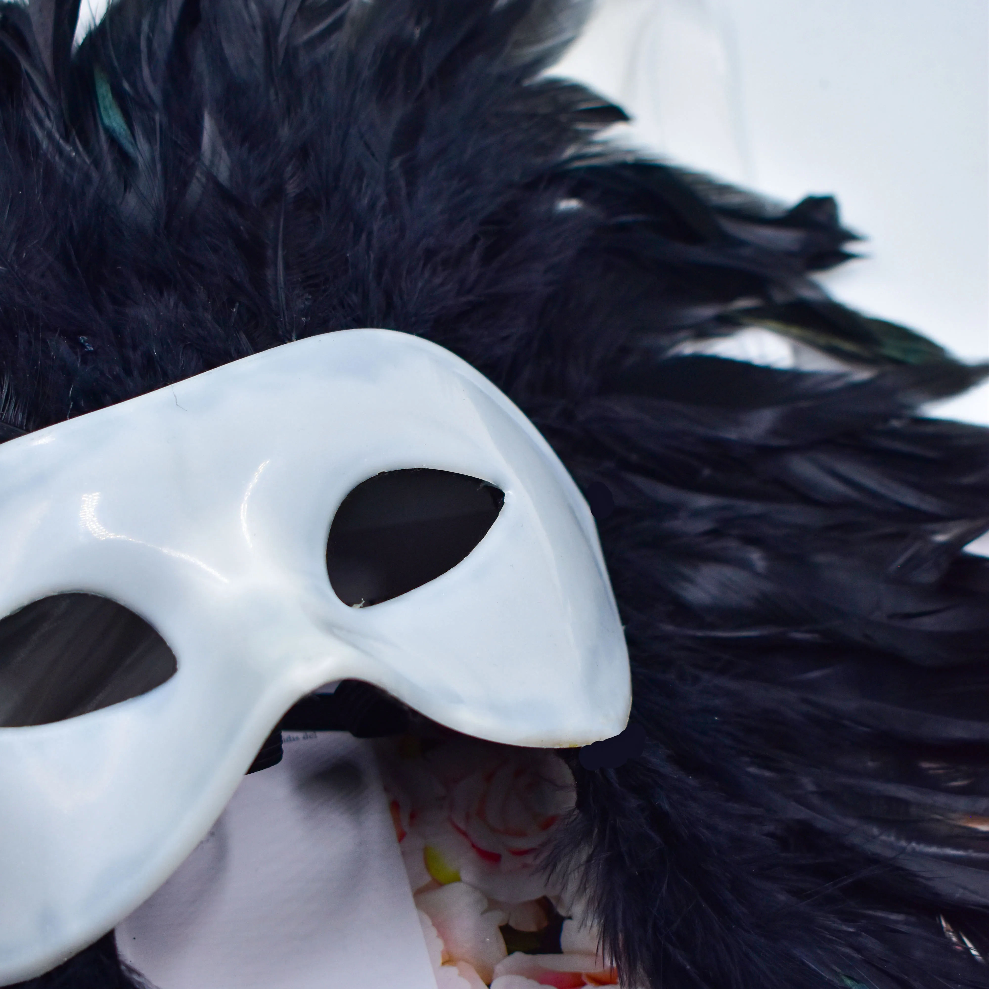 High Quality White Venetian Feather Mask Plastic Masquerade Handmade Craft Cosplay For Carnival Party Favor
