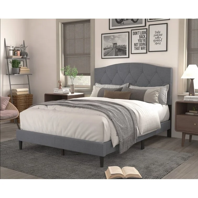 Upholstered Bed Tufted European style Solid Wood Queen King size bedroom furniture