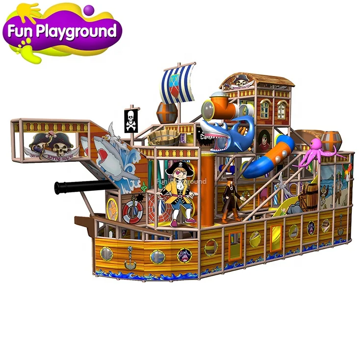 
Pirate Jungle Theme Amusement Commercial Child Indoor Plastic Slide Bounce Trampolines for Kids Playground 