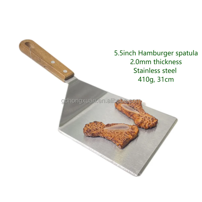 Solid wooden handle grilling teppanyaki tools set extra thick spatula scraper tongs stainless steel  hamburger pizza turner
