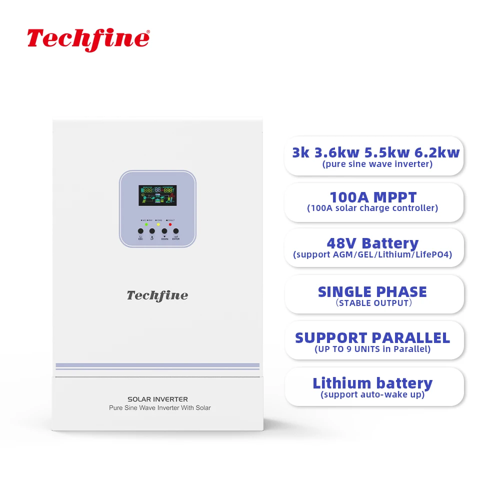 Гибридный инвертор Techfine 5,5 кВА, Wi-Fi, высокое напряжение, 500 В, 5500 Вт, 5,5 кВт, mppt 100 А, солнечный инвертор