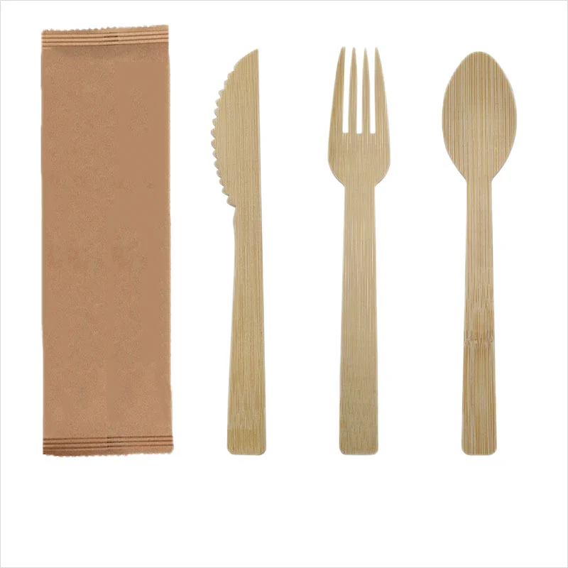 Customized High Quality Disposable Tableware Bamboo Fork Spoon Knife Cutlery Set
