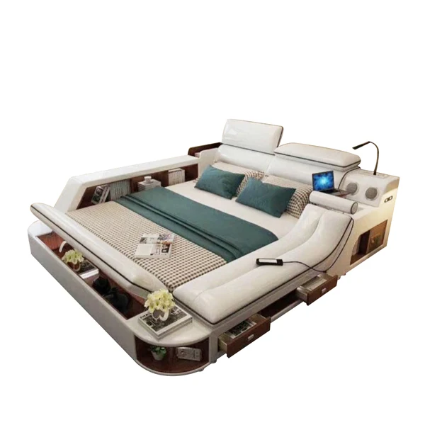 
Factory Wholesale Modern Luxurious Upholstered Multi functional Smart Leather Bed With Massage 