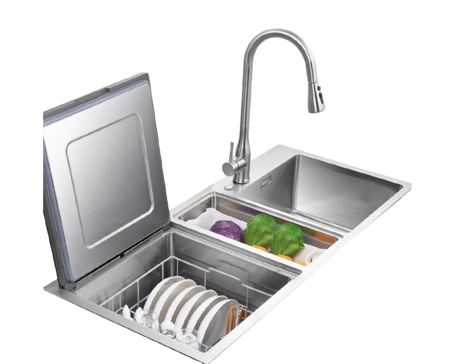 KD-Large Size Dishwasher And Dryer Integrated, Fully Automatic Kitchen Appliances Ultrasonic Dishwasher Sink
