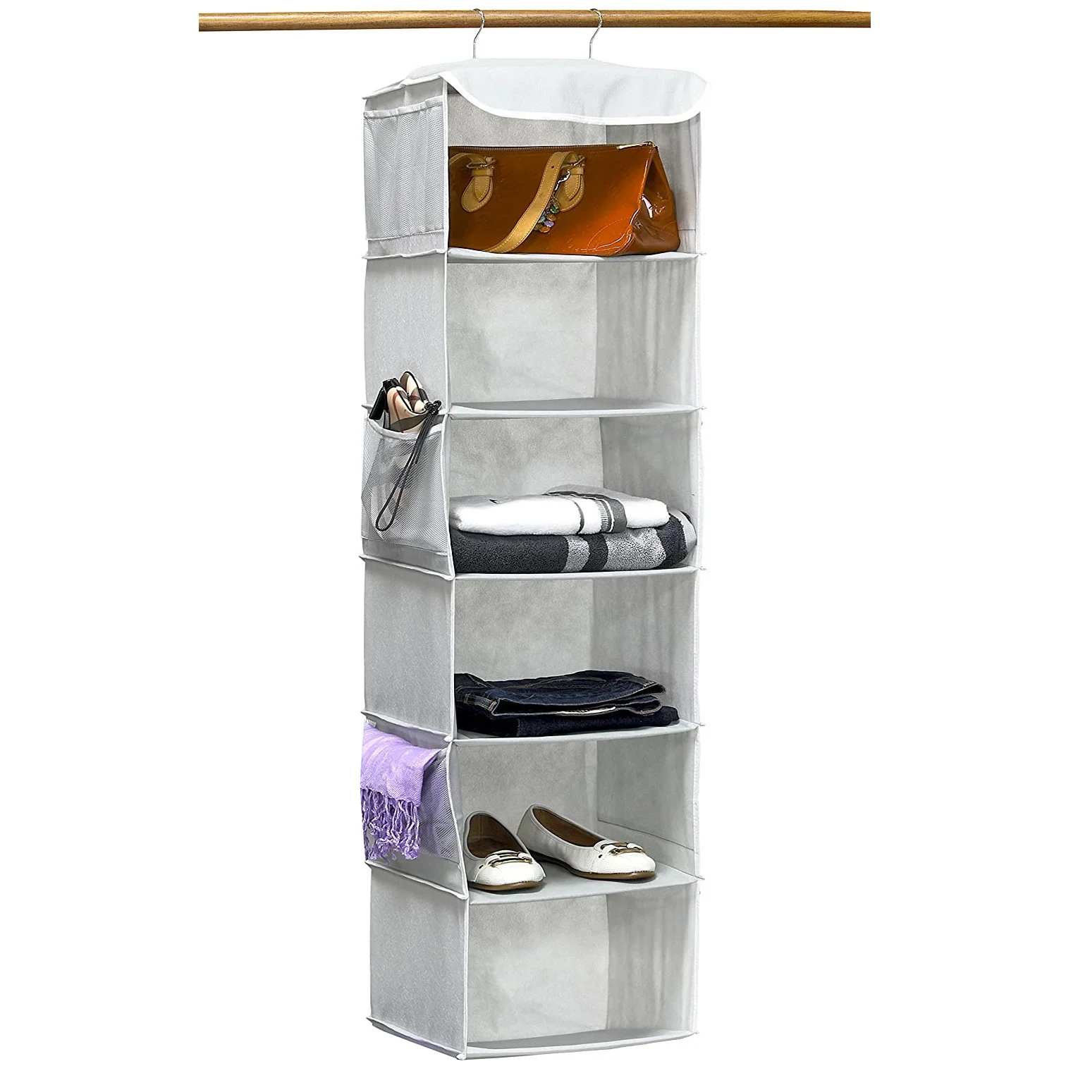 
Gray Mesh Pocket 6 Shelves Hanging Closet Organizers Storage 