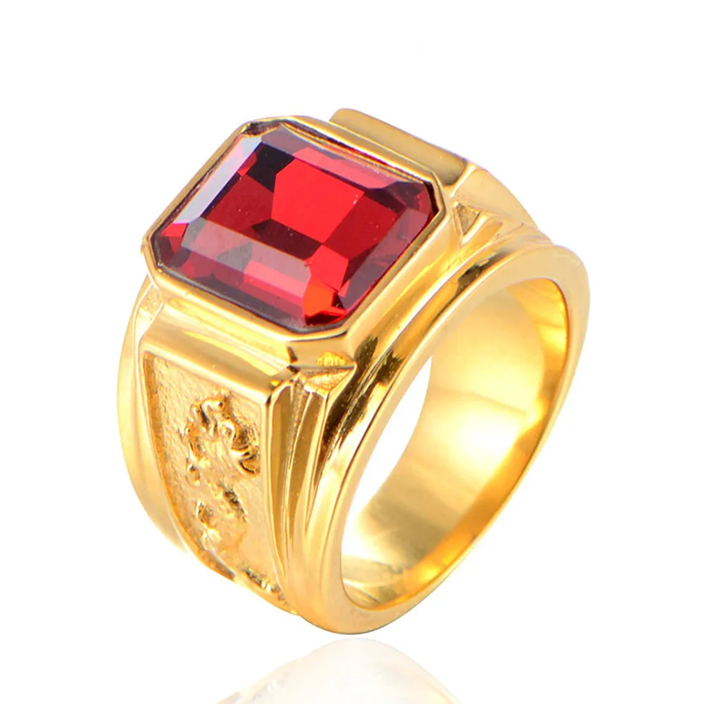 G3329 Wholesale Fashion Finger Ring Jewelry Stainless Steel Gold Plated Square Rhinestone Stone Black Ring For Men