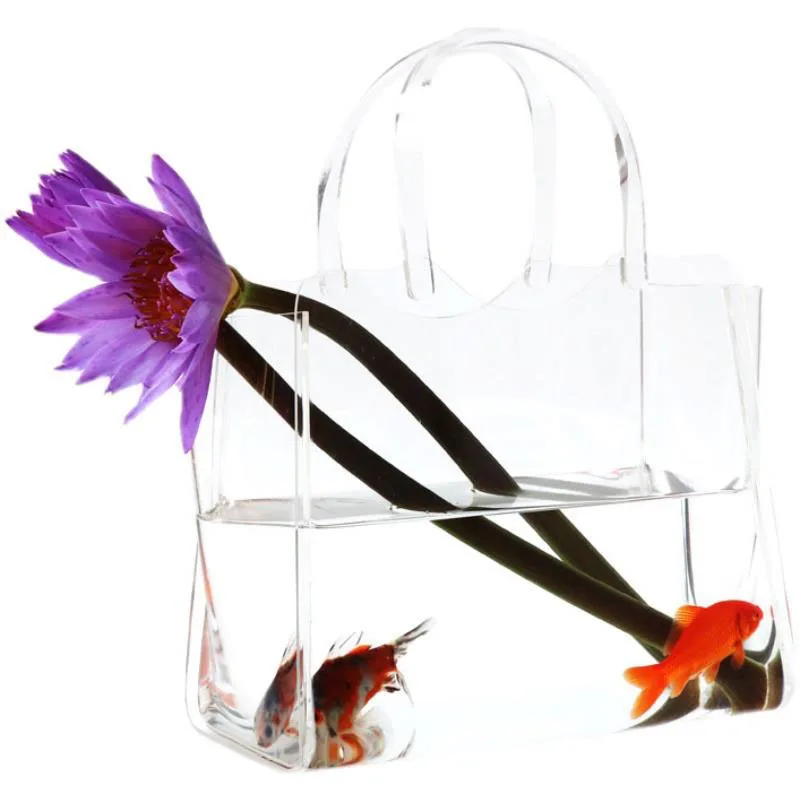 Modern Light Luxury Customized Acrylic Bag Bag Hydroponic Vase Table Decoration Living Room Fish Tank Flower Pot Flower