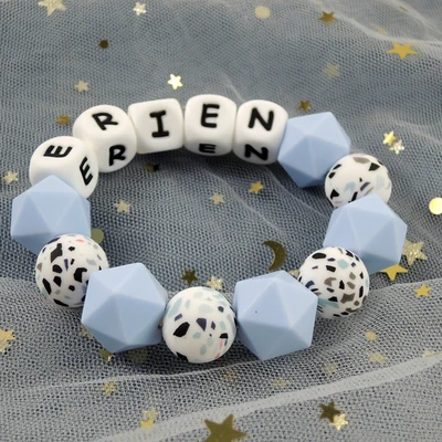
hot sale ilicone beads bracelet Wood Letter wrist bands silicone rubber bracelet Food Grade Chewable beads bracelets 
