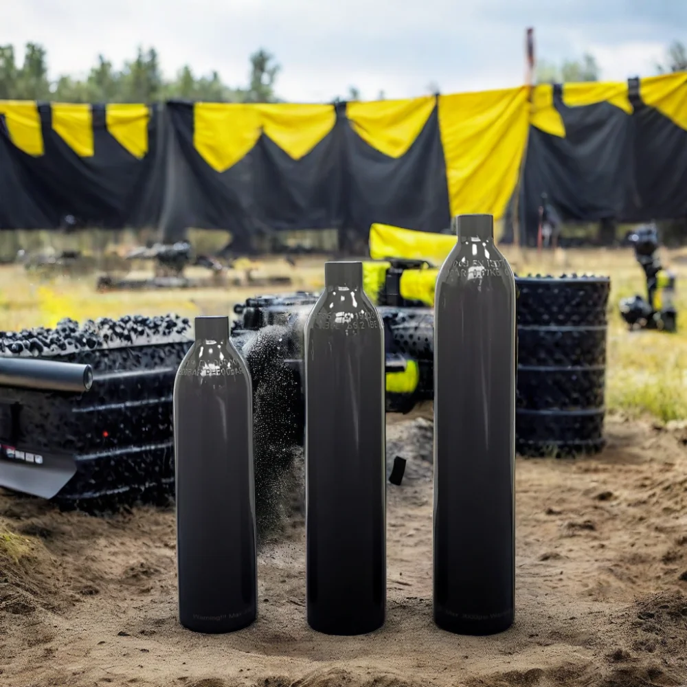 EU & UK Approved Small Paintball Air Tank 13ci 48ci Aluminum Cylinders with Black Regulators