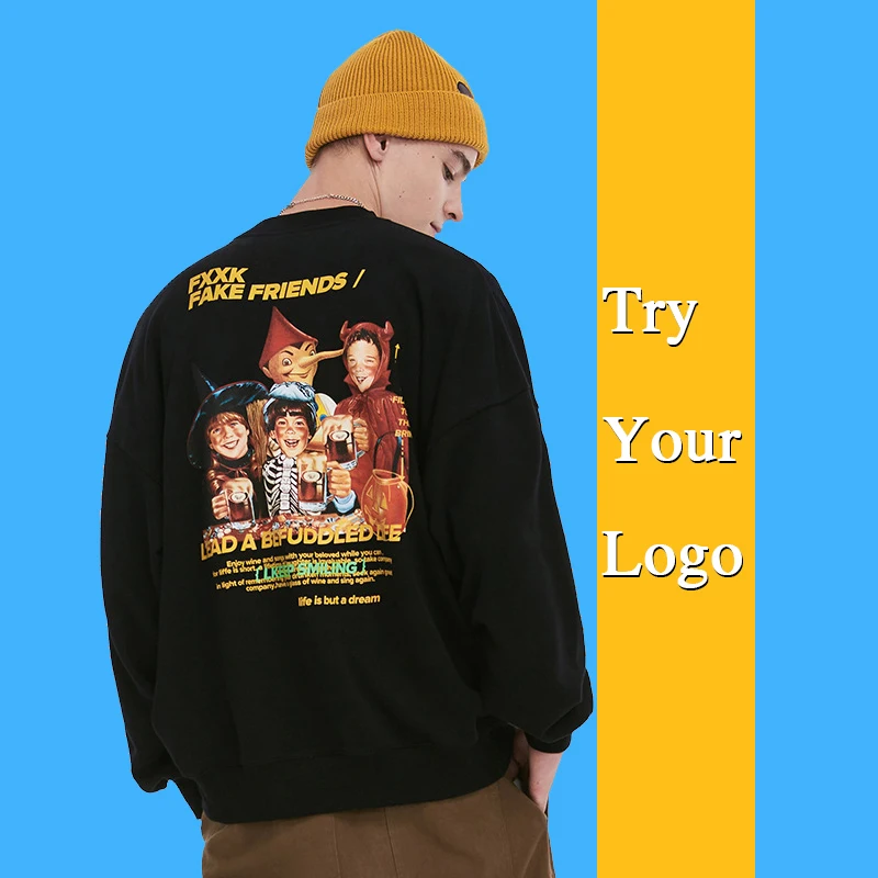 Custom Streetwear Loose unisex Sweater Women Men Crew Neck heavy weight oversized cotton Hoodie Sweatshirt