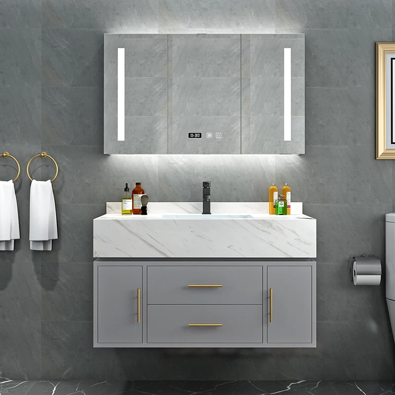 По индивидуальному заказу современные 24 дюйма Плавающий шкаф ванной комнаты мрамора для ванных