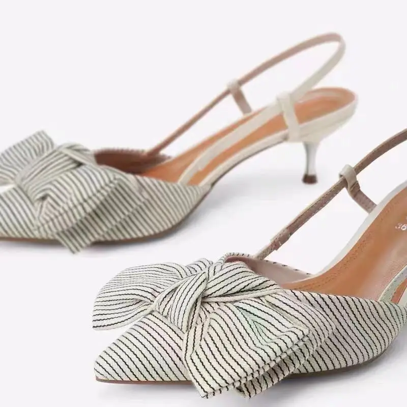 New Arrival Point Toe Casual Bow and Polka dot pattern High Heel Sandals Women