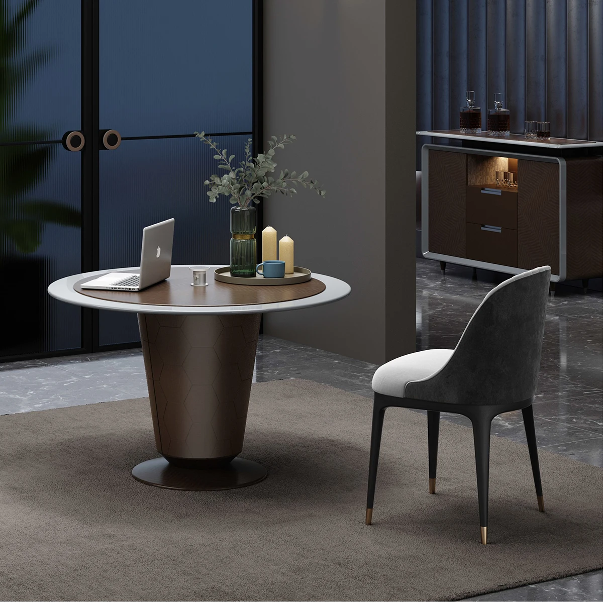 High End Luxury Elegant High Tech Solid Wooden Boss CEO Manager Small Round Office Conference Meeting Table with Power Socket