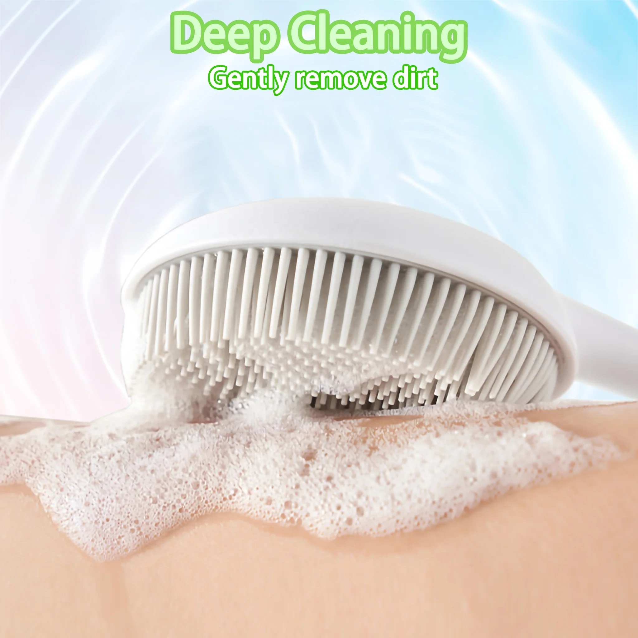 Eco-friendly Custom Long Handle Body Back Massager Exfoliating Dry Brush Silicone Cleaning Bristle Bath Brush