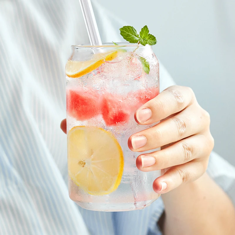 Custom Wholesale Cute Tumbler 16 oz Can Shaped Clear Printed Coffee Glass Cup Sublimation Mug With Straw And Lid