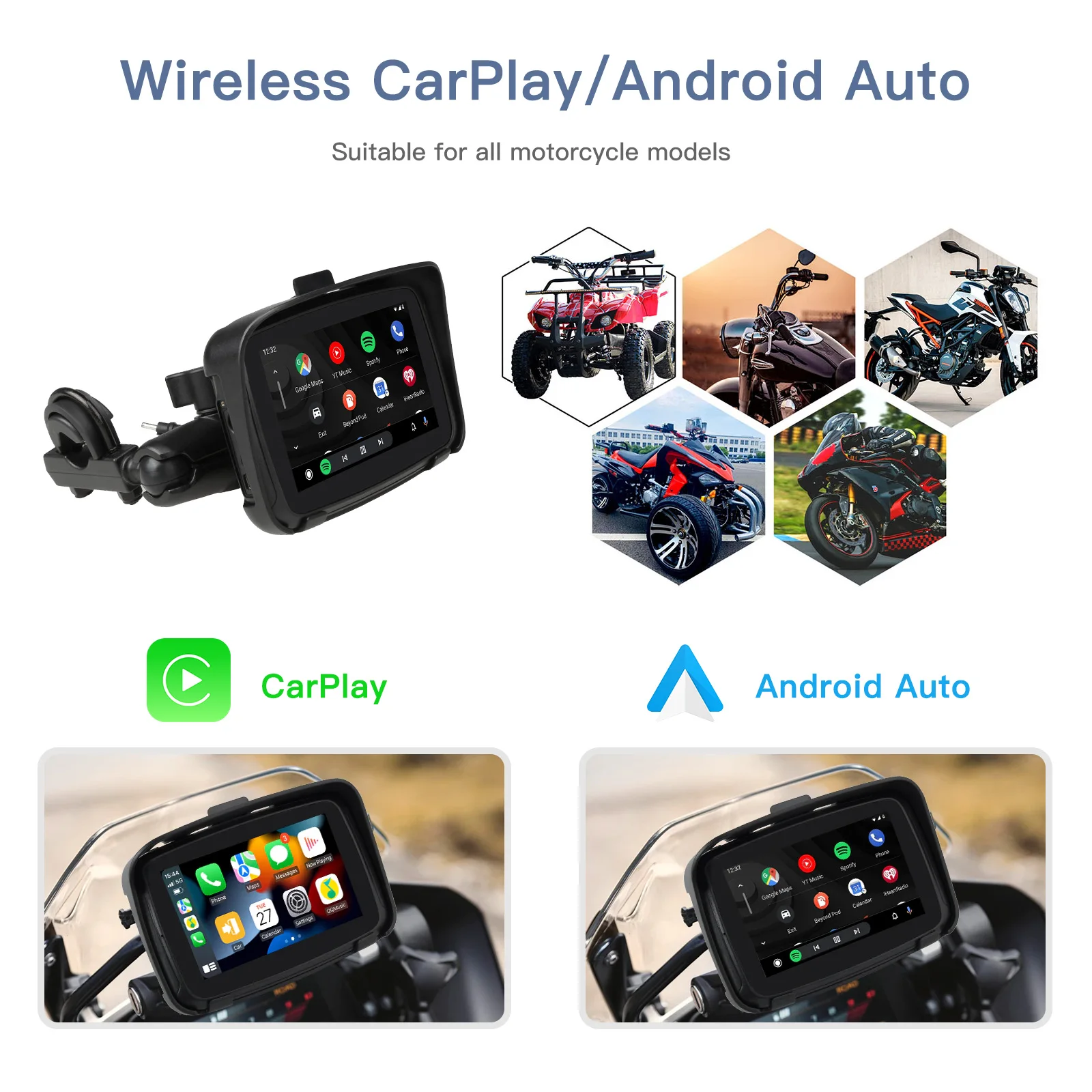 CARABC 5 inch Portable Motorcycle Dedicated Player Motorcycle Gps Navigator Android  Waterproof Bluetooth Dashboard Camera
