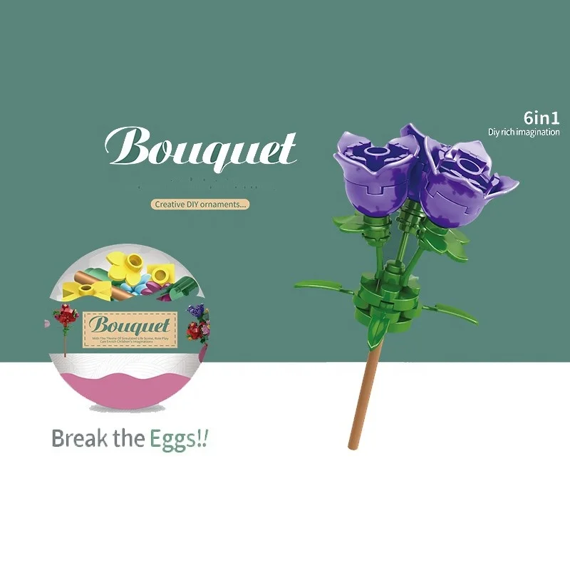 New Product Tiktok Funny Abs 6 In 1 DIY Rich Imagination Flower Building Block Sets Toys For Kids Surprise Egg Gashapon Capsule