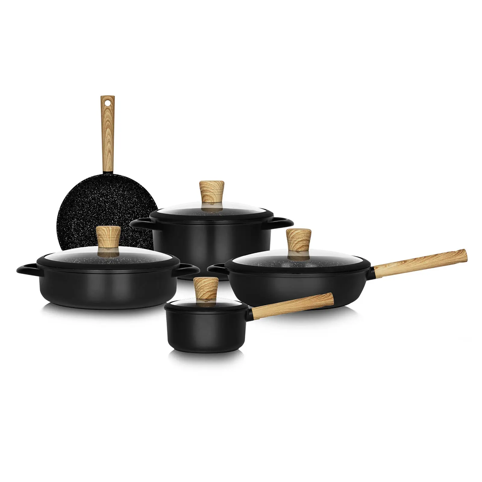 Cookware Sets Cookware Marble Coating Die Casting Aluminum Fry Pan Cylinder Handle Non Stick Frying Pan