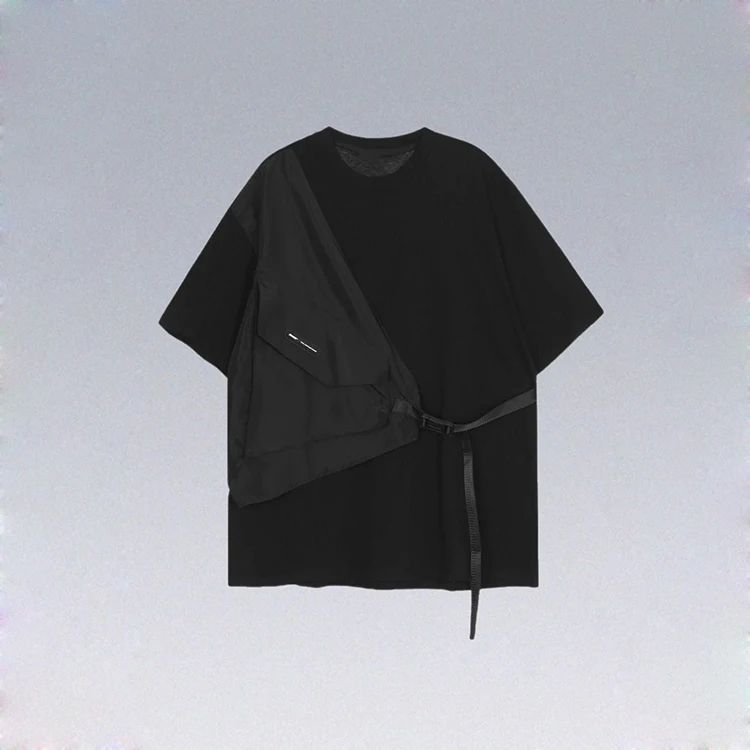 Fashionable High Quality False 2-Piece Design Tactic Buttons T-shirt Loose Fit With Pocket Casual T-shirt