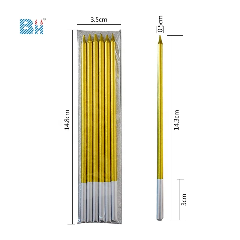 long colorful gold coated birthday candles