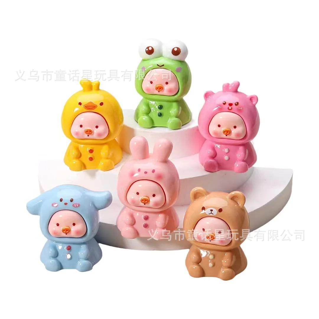 Animal sitting pig solid color luminous three-dimensional DIY ornaments cute cartoon style resin accessories ornaments blind bag