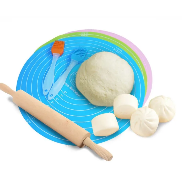 High quality 90g 1mm microwave safe non-slip bread cookie fondant cooking round silicone baking mat with measurement line