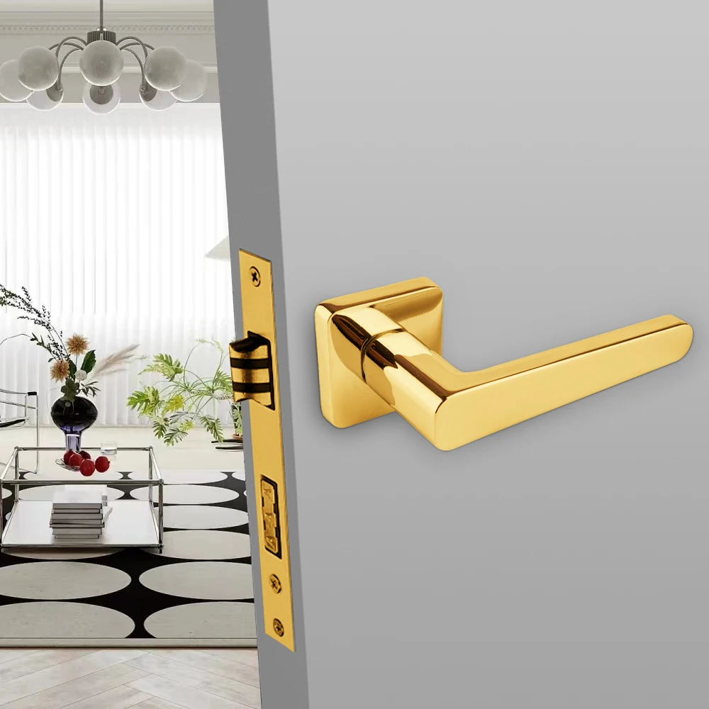 Euro style  Manija de la puerta  door knob Gold PVD knobs Factory Custom made Aluminum Zinc Lever handle gold door handle