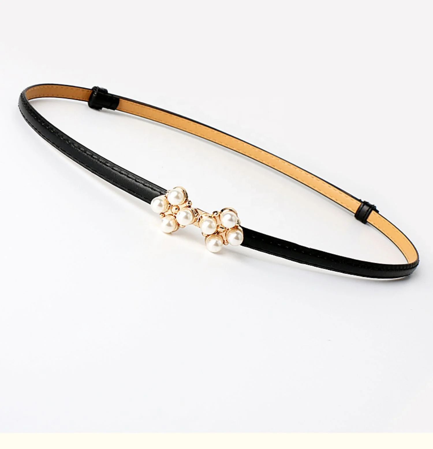 Fashion simple ladies adjustable pearl fine waist chain clothing accessories PU belt