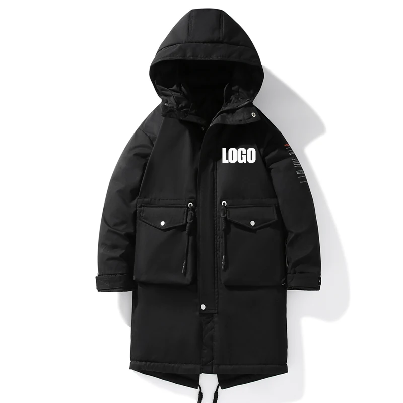 OEM Logo Custom Oversized Solid Color Winter Warm Bubble Thick Down Puffer Jacket With Hooded Long Sleeve Coat For Men