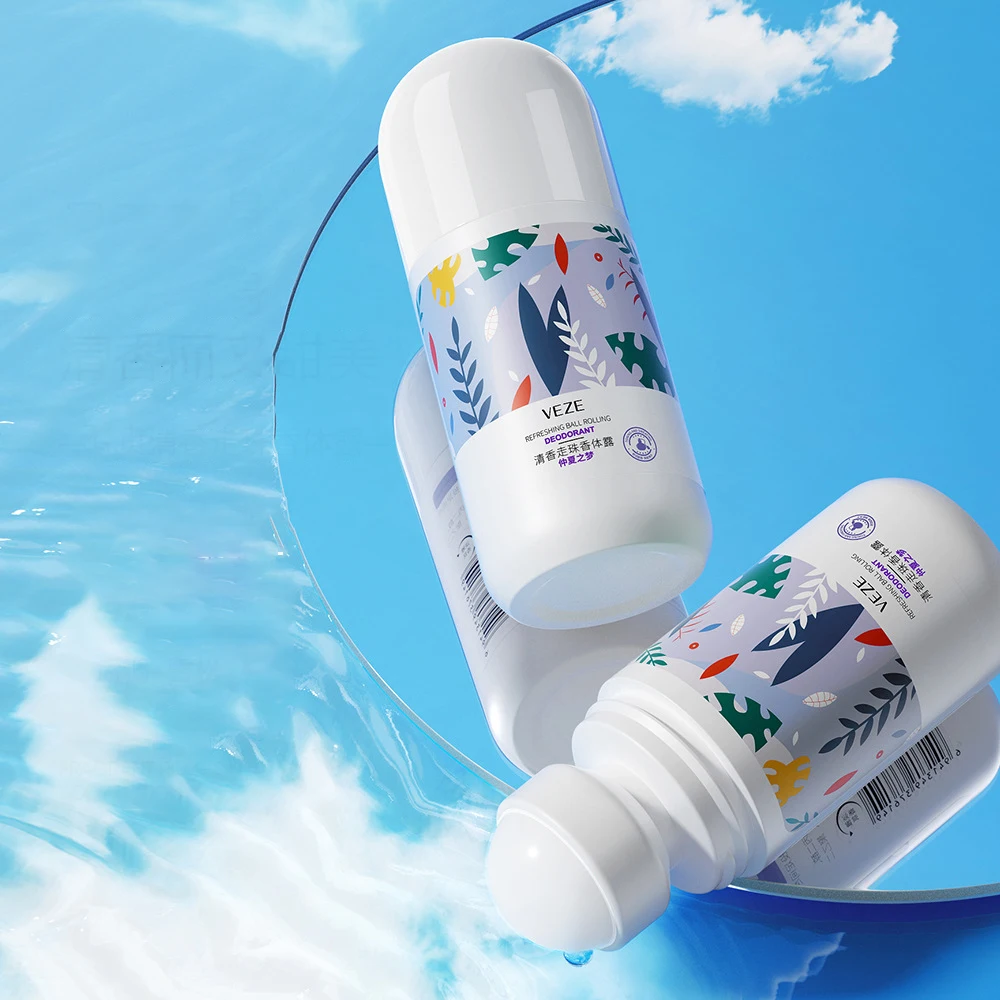 Фирменная торговая марка OEM VEZE, 50 мл, травяной натуральный аромат синего лотоса, долговечный, горячий летний уход за кожей, роликовый дезодорант