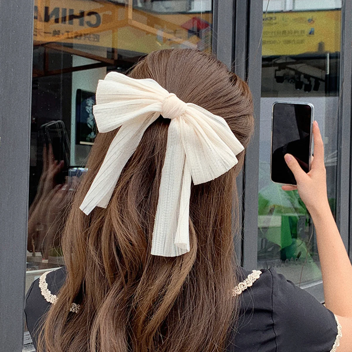 Elegant Large Bow Ribbon Hairpin Chiffon Mesh Big Bowknot Ribbon Hairband Clip Women Lady Girls Hair Clip
