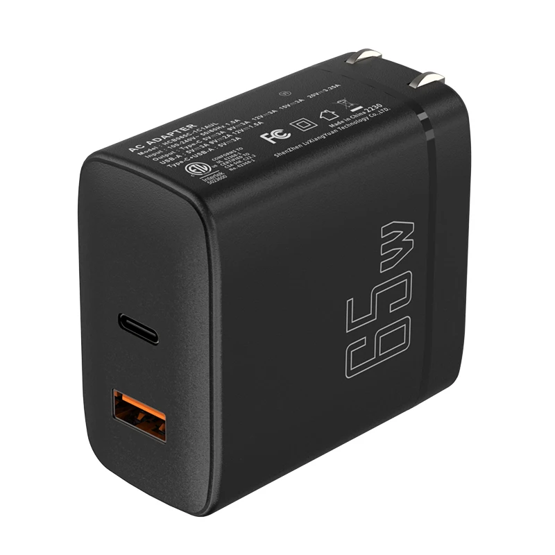 type-c port gan pd charger 65w new arrival quick charging fast travel charger qc 3.0 usb wall charger with US plug ETL FCC mark