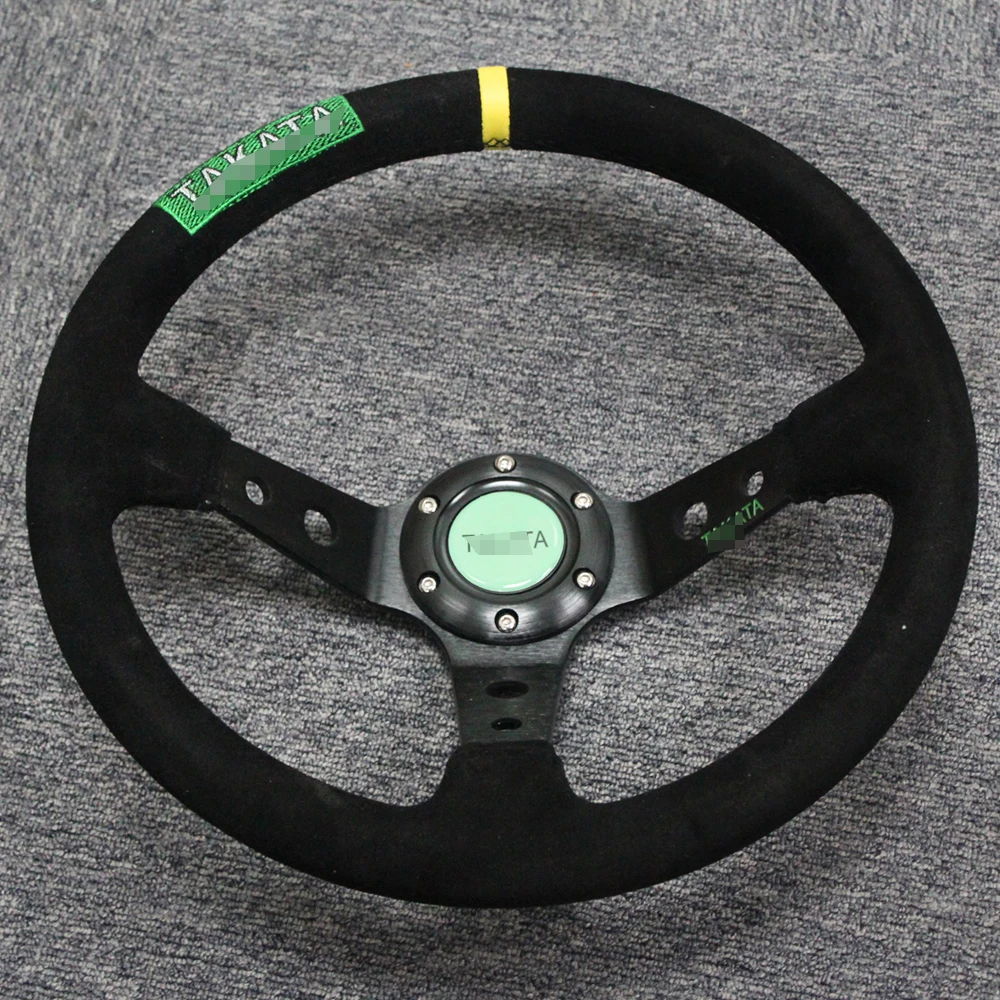 350mm Car Racing Drift Sport Steering Wheel Suede Leather Deep Dish Bottom Boss Hub for Sparco