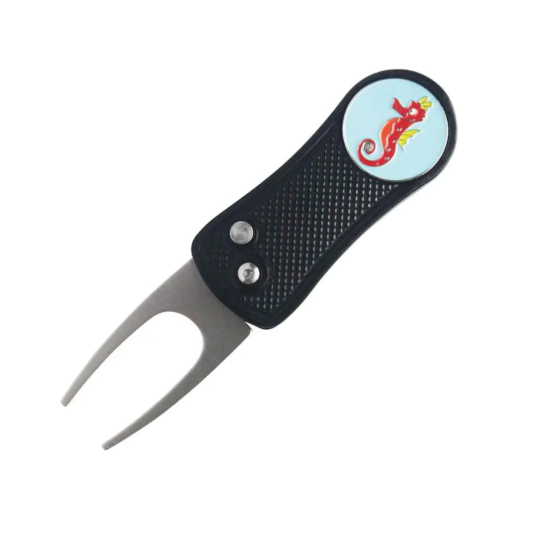 Stainless steel switch blade pitch fork golf retractable divot tool