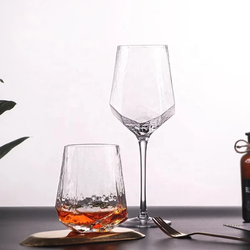 Home Hammered Wedding Luxury Drinkware Goblet Creative Glass Cups Bar Diamond Red Wine Glasses