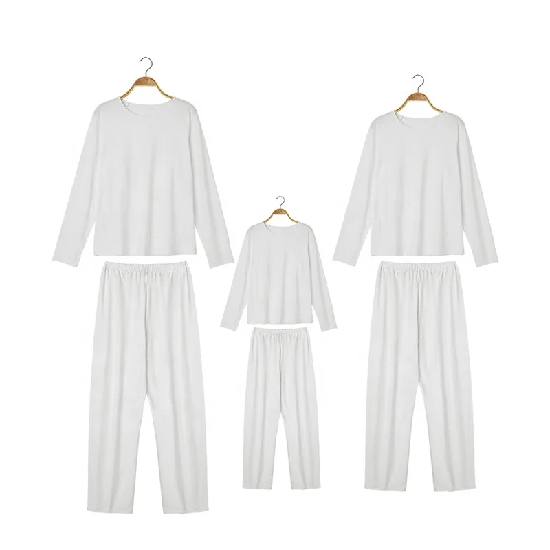 US Size DIY Design Lounge House Casual Wear Customized Logo Family Sleepwear Sublimation White 2 Pcs Pajamas Sets