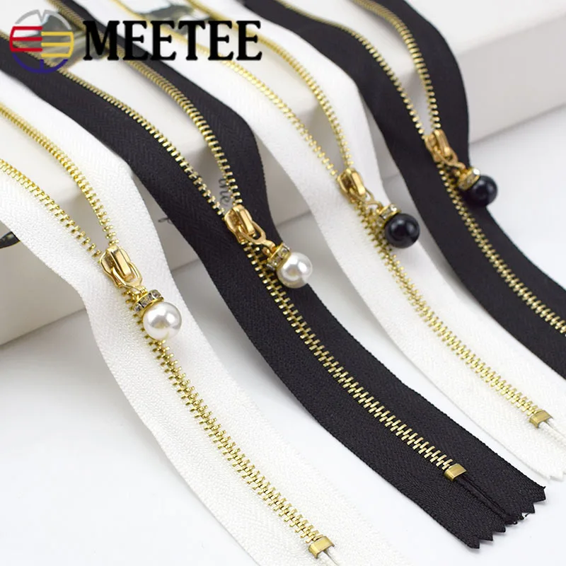  Meetee ZA222 Пользовательские 20-70 см 3 # жемчужная молния сплав закрытые золотые молнии для швейного аксессуара Авто замок жемчужный Съемник Молния