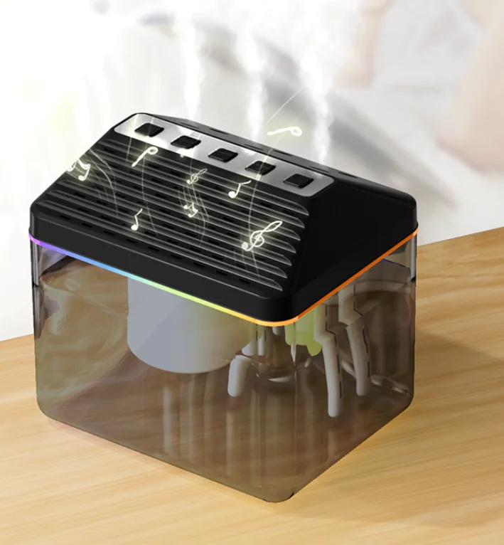 USB Rechargeable Music Fountain Air Humidifier Dynamic LED Night Light 900ML Capacity Cool Mist Ultrasonic Aroma Diffuser