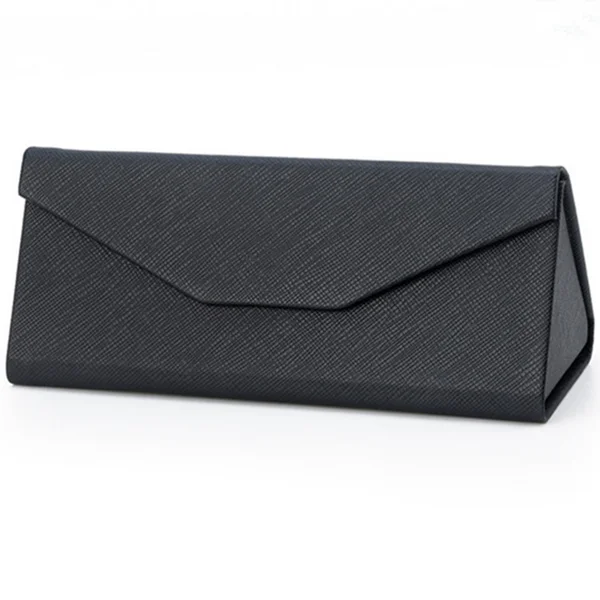 Оптовая продажа, черный складной большой футляр для солнцезащитных очков с логотипом на заказ, складной треугольный футляр для очков, кожаный футляр для очков