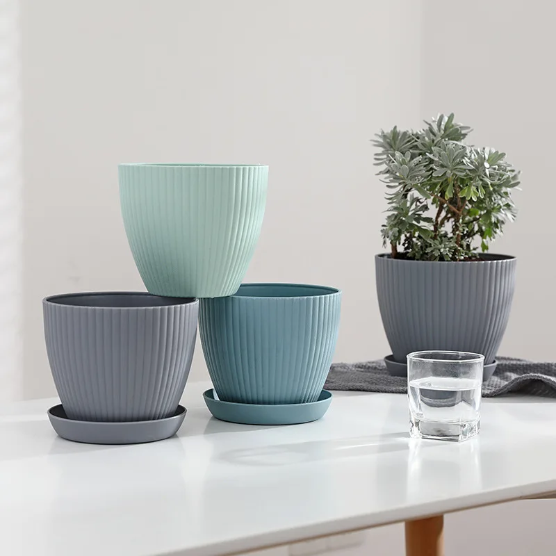Horticultural resin plastic simple pot succulent green rose gallon factory direct striped basin