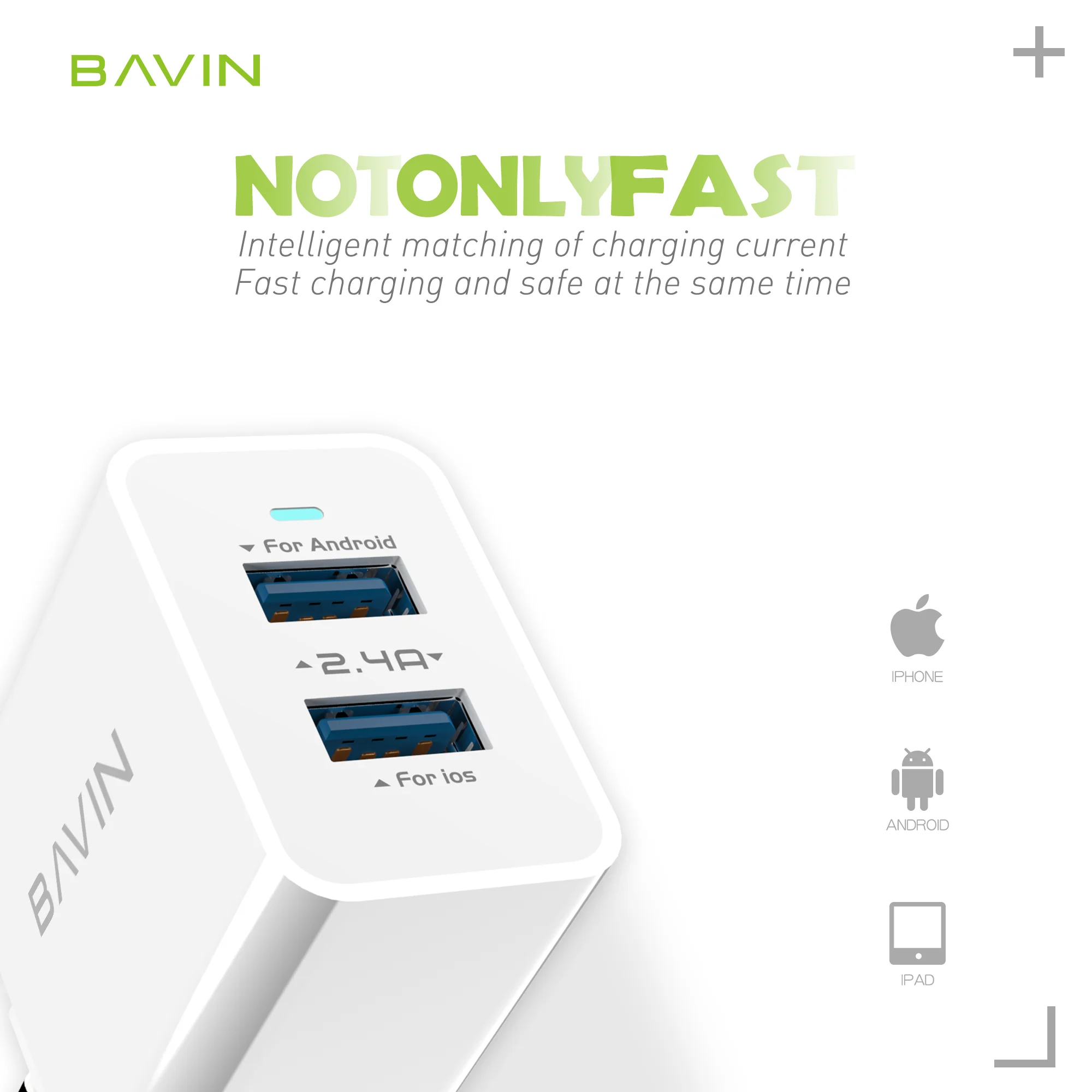 BAVIN PC590Y top selling products 2.4A charger with micro cable EU plug 2USB mobile charger for iphone android phone charger
