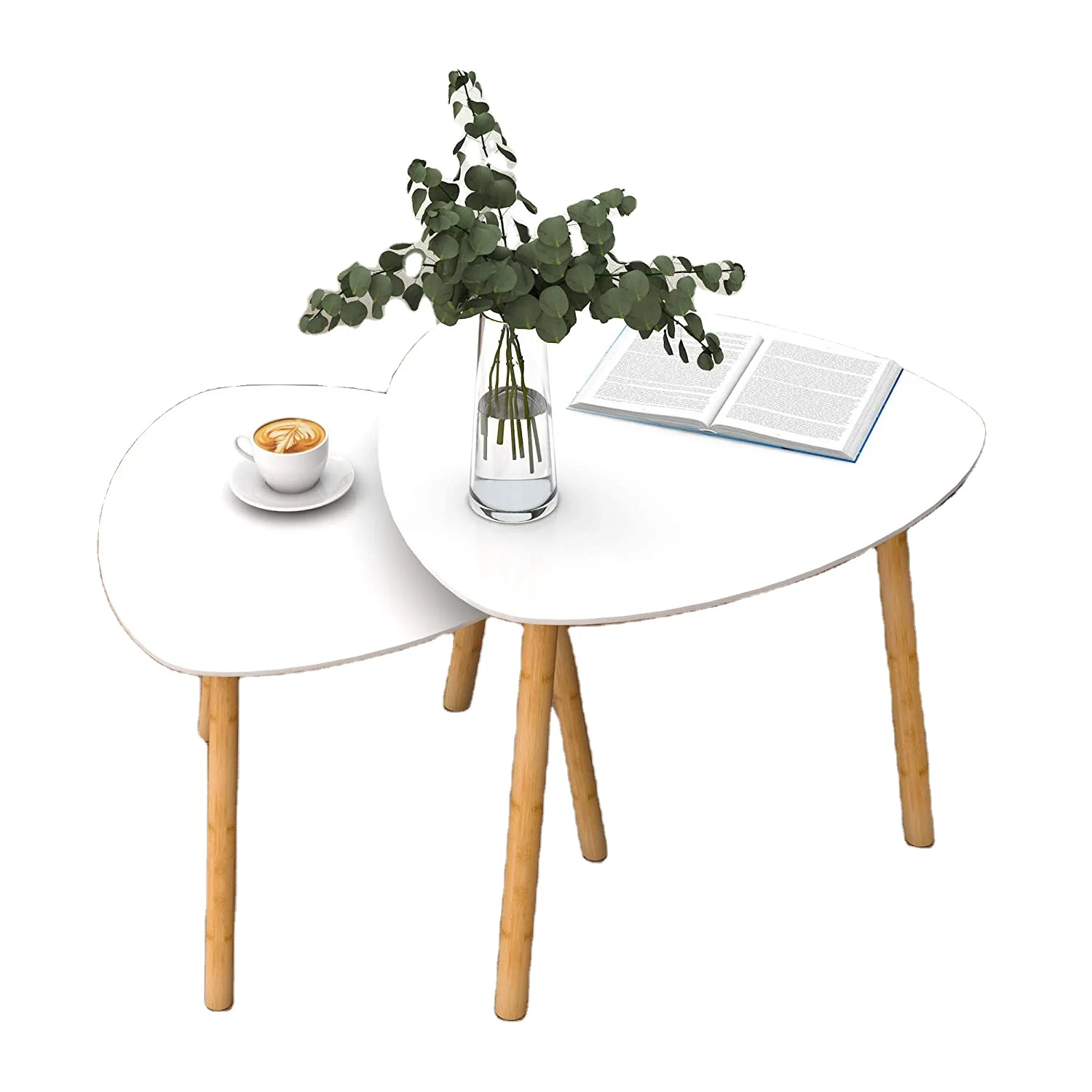 Nesting Table Set of 2 Bedroom Triangle Bamboo End Table for Living Room Side Table