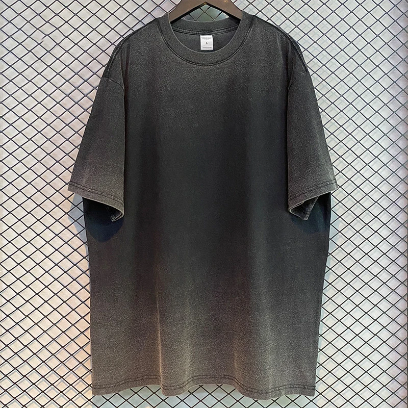 Мужская одежда с градиентом цвета кислотной стирки черная Винтажная Футболка супертяжелый хлопок пустая футболка